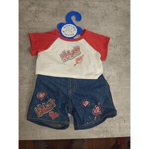 Vintage Build A Bear Hugs Graffiti Shirt Denim Shorts Outfit Heart Valentine